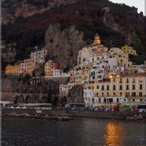 Amalfi, an Italian town at dusk