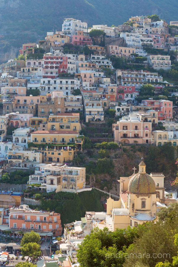 Close up of Positano and the famouse Saint Mary of the Assumption Church