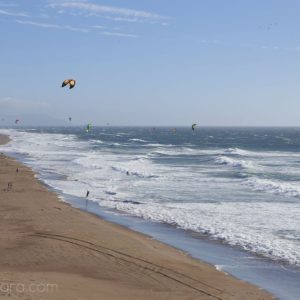 Kitesurfers take advantage of the strong winds