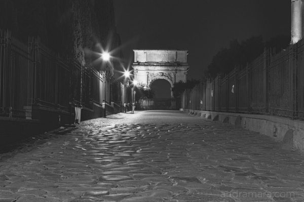 The Arch of Titus in Rome is silent and secluded at night